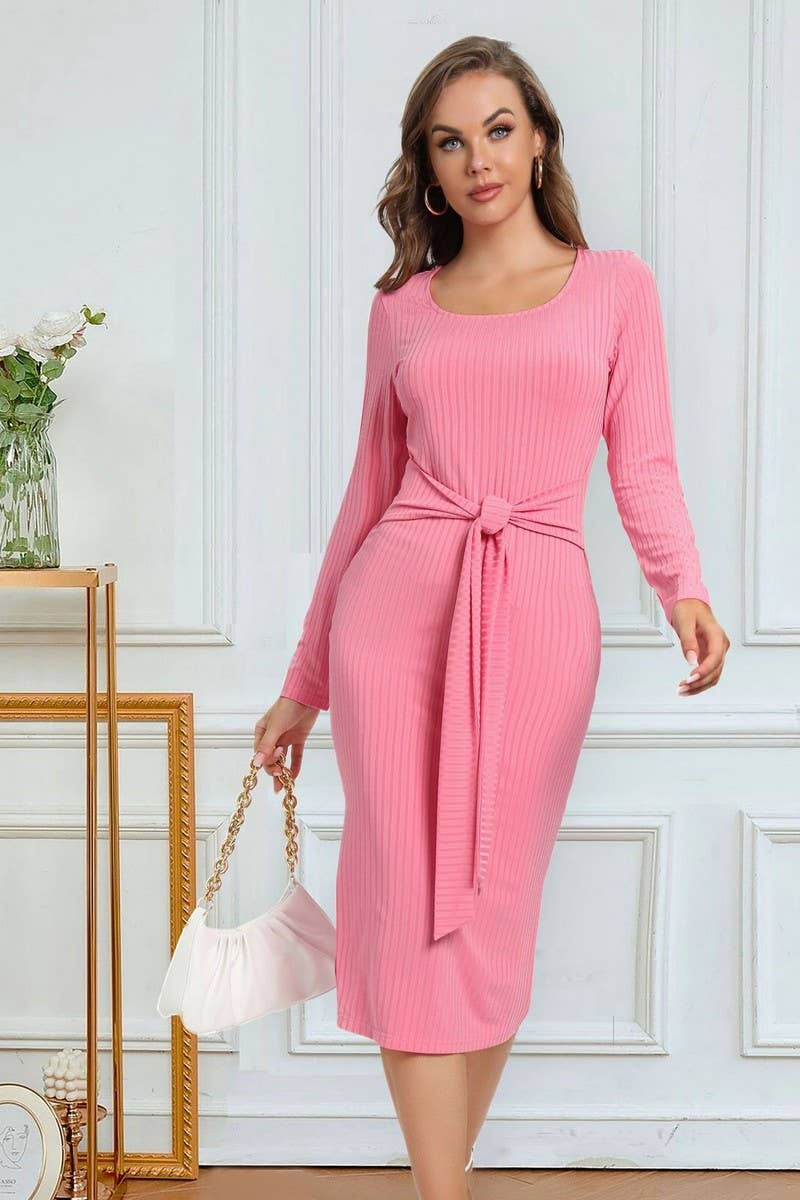 CWDMD4728_SOLID COLOR STRAPPY SLIT MID-LENGTH DRESS