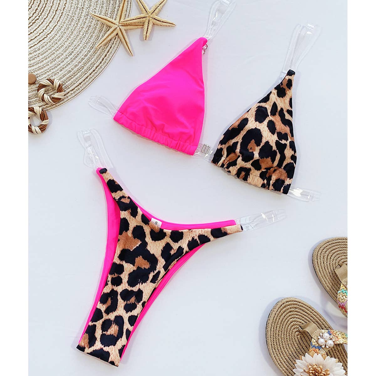 INVISIBLE STRAP LEOPARD PRINT SWIMSUIT