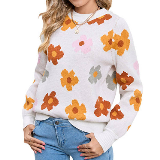 FLORAL PRINT WARM THREAD LONG SLEEVE SWEATER