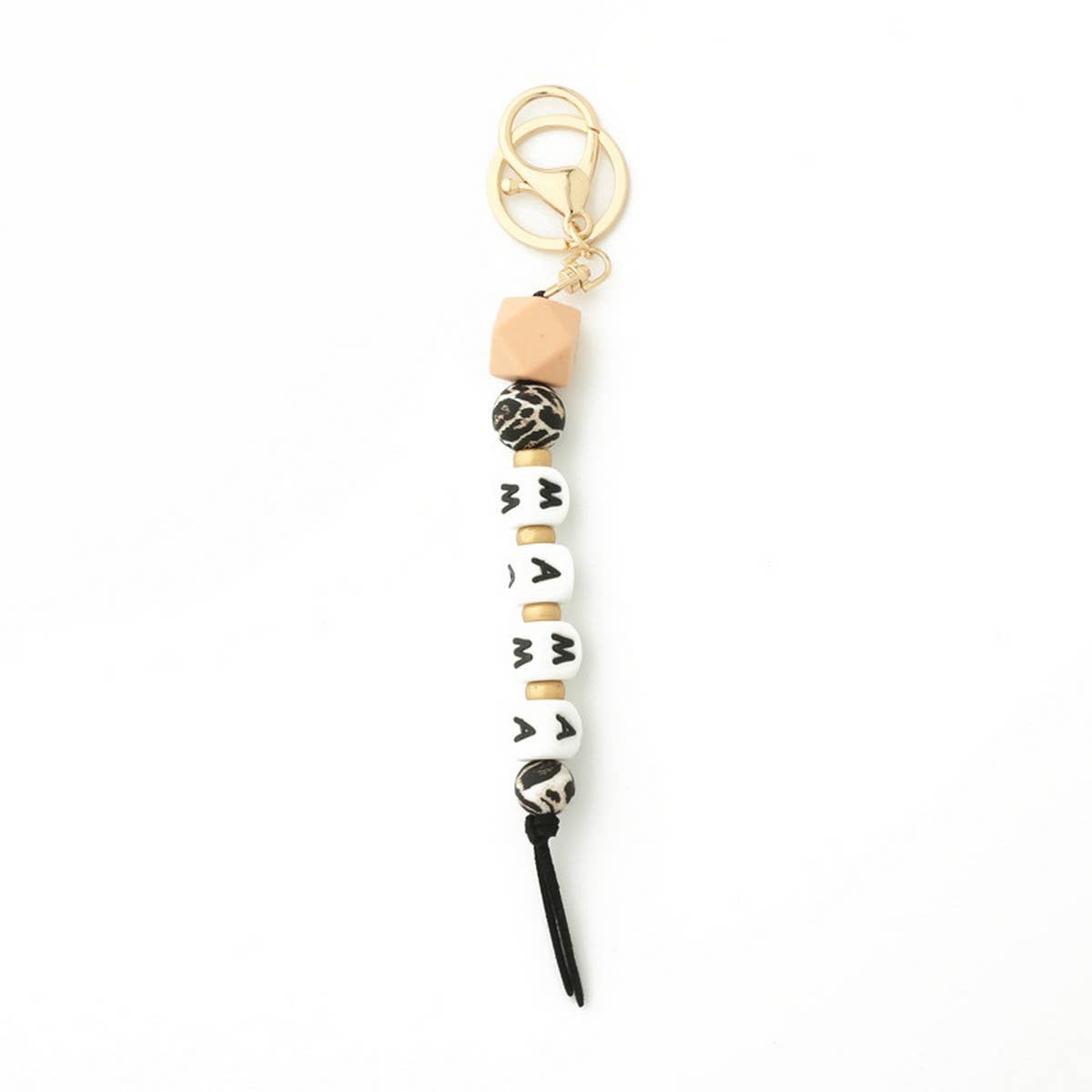 Silicone Bead Keychain with Letter and Wooden Disc_CWAB5106