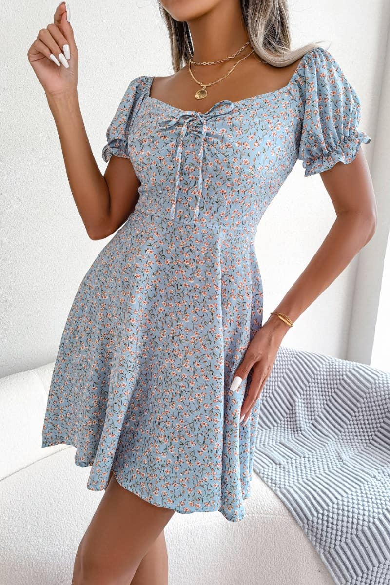 CWDSD4630_CASUAL FLARED SLEEVES FLORAL SWING DRESS