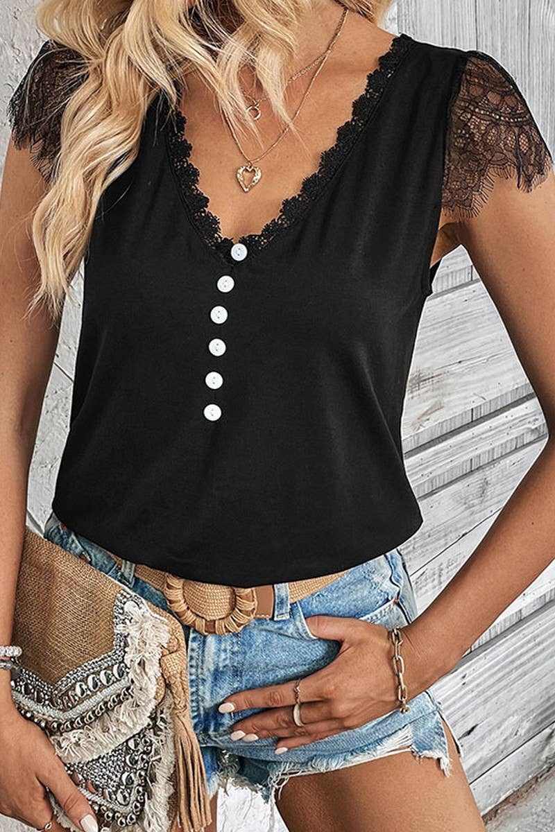 CWTTSL0221_V-Neck Lace Detailed Sleeveless Top