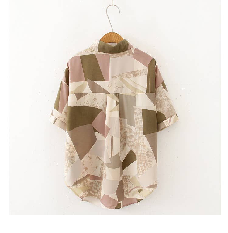 Design sense vintage geometric chiffon shirt
