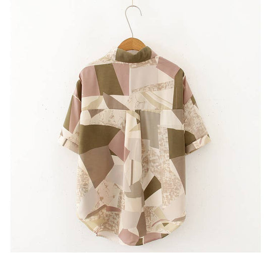 Design sense vintage geometric chiffon shirt