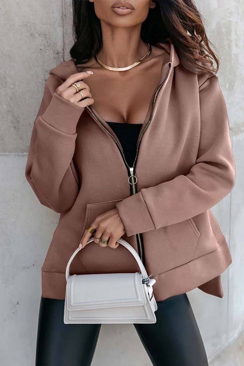 CWOCO00210_SOLID COLOR LOOSE HOODED ZIP-UP JACKET