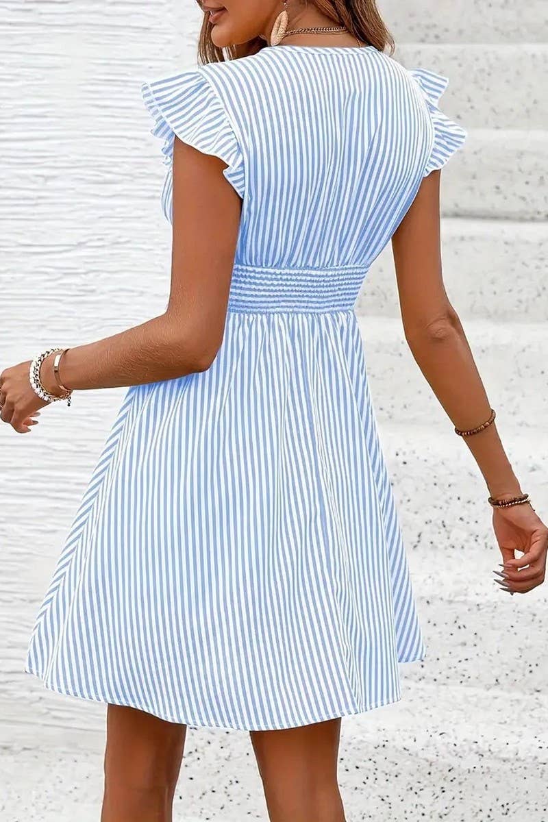 CWDSD8106_SUMMER STRIPED BUTTERFLY SLEEVE DRESS