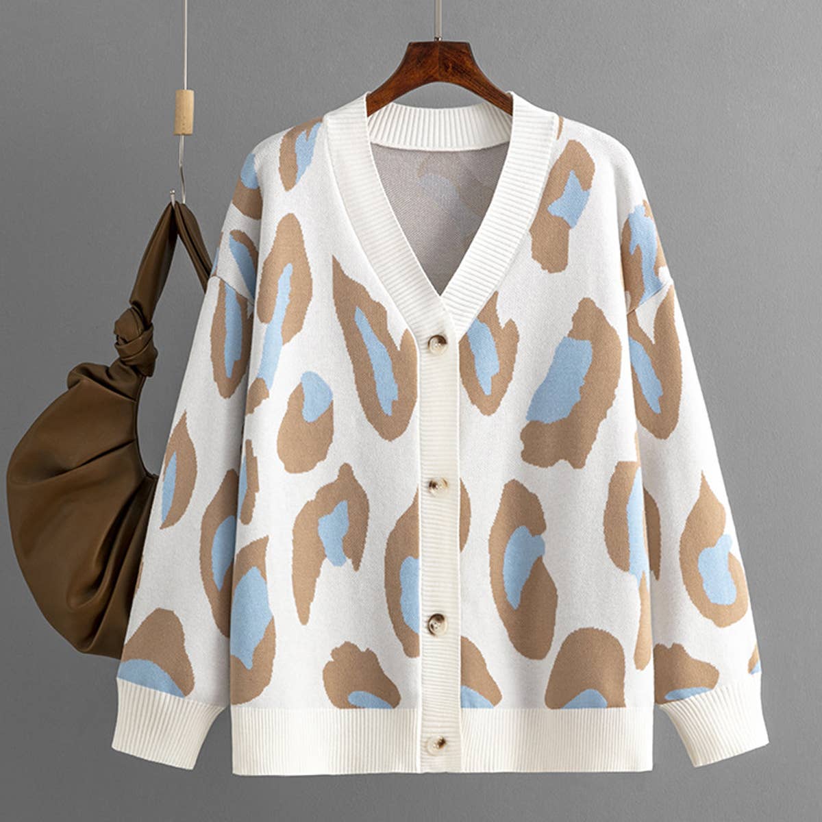 COLORFUL LEOPARD PRINT JACQUARD CARDIGAN COAT