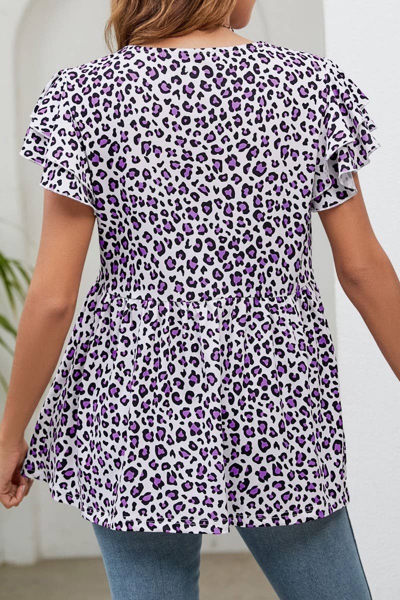 CWTBLS0345_V-Neck Short Sleeve Print Top