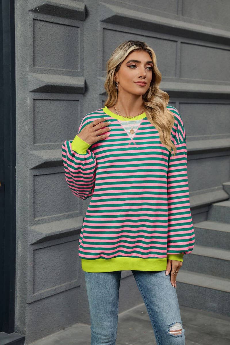 CWTBLL2359_CONTRAST COLOR STRIPED CREW NECK SWEATSHIRT