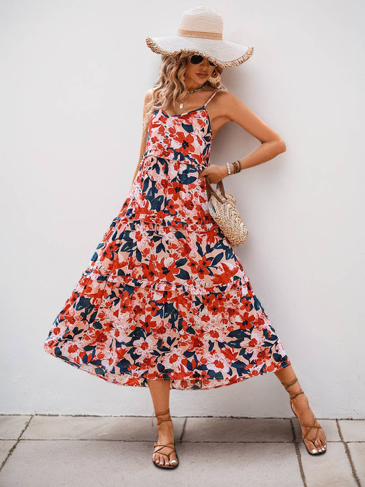 A Swing halter floral print long swing dress