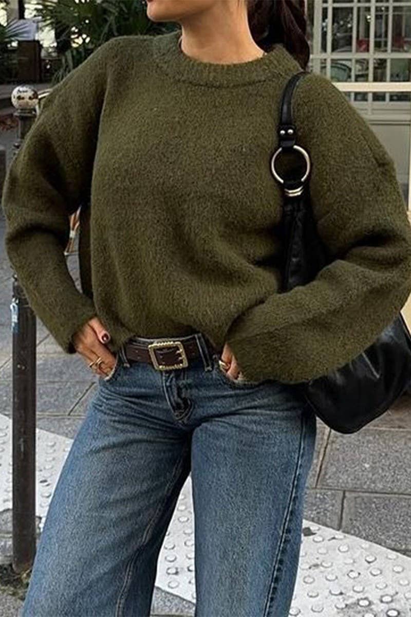 CWOSWL07523_SOLID COLOR LONGSLEEVED KNITTED PULLOVER SWEATER