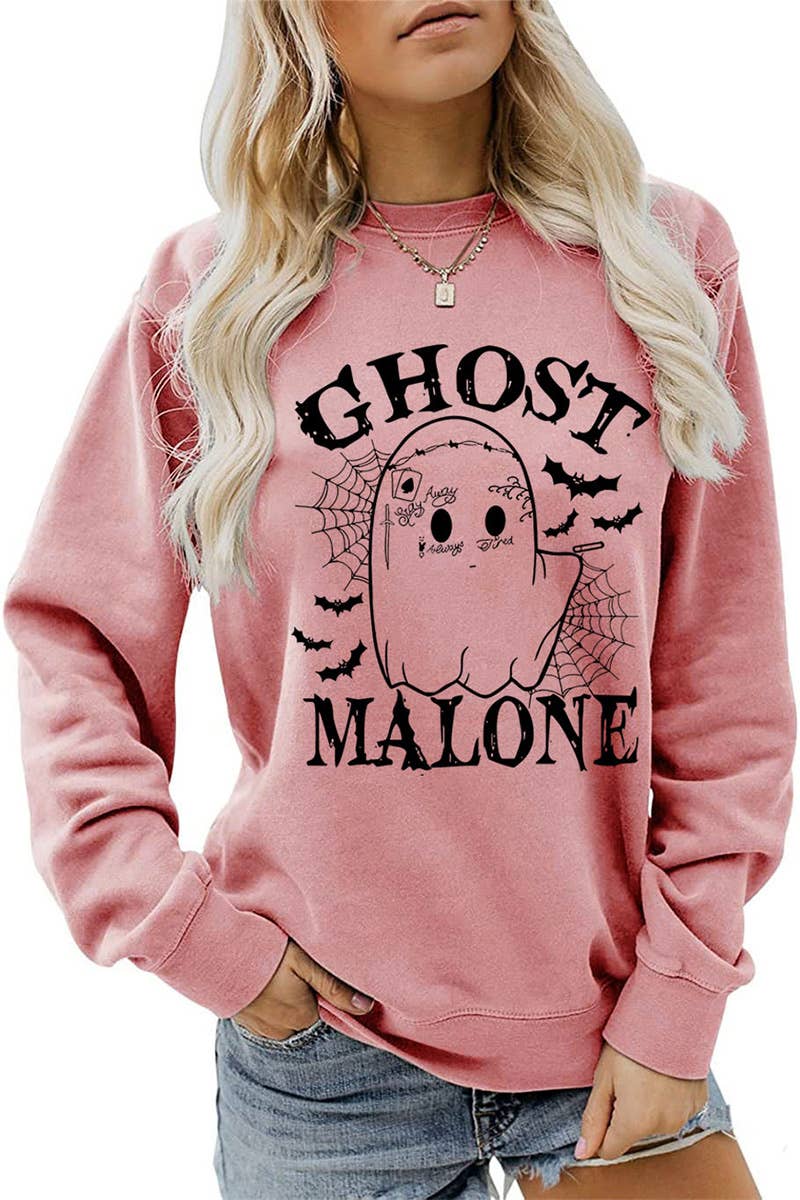 CWTSTL0364_WOMEN HALLOWEEN GHOST MALONE LONG SLEEVE PULLOVER
