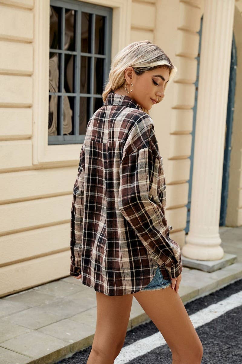 CWOCO0473_LAPEL PLAID CONTRAST LONG SLEEVE SHIRT COAT