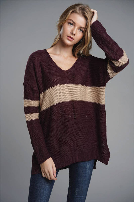 CWOSWL1420_V-Neck Long Sleeve Pullover Sweater