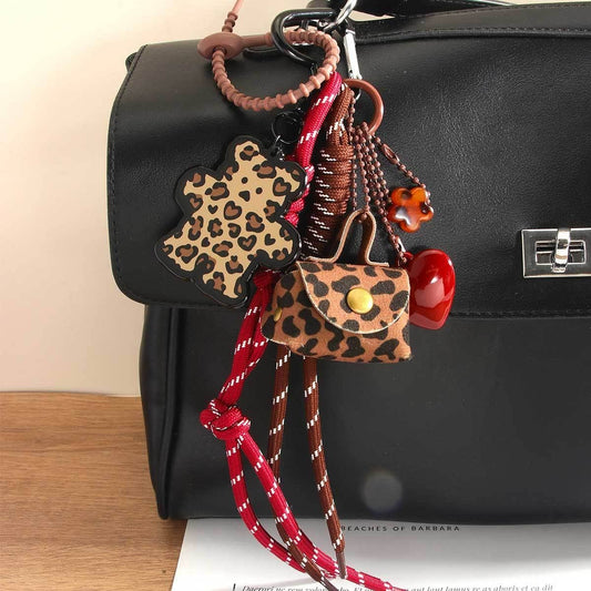 Leopard Mini Bear Charm with Heart & Keychain