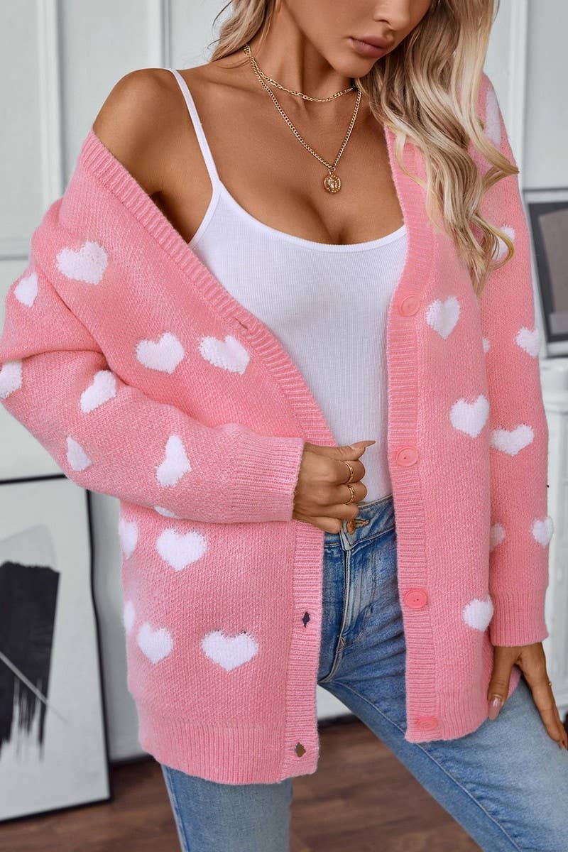 CWOCAL0856_EMBROIDERED HEART MID-LENGTH BUTTON KNIT CARDIGAN