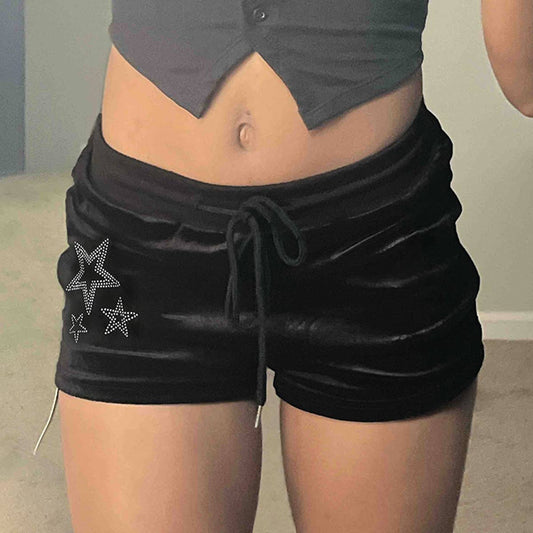 Contrasting color star hot drill short pants