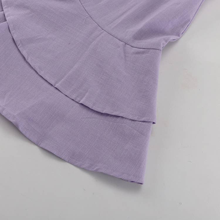 Cotton V-neck long-sleeved purple dress