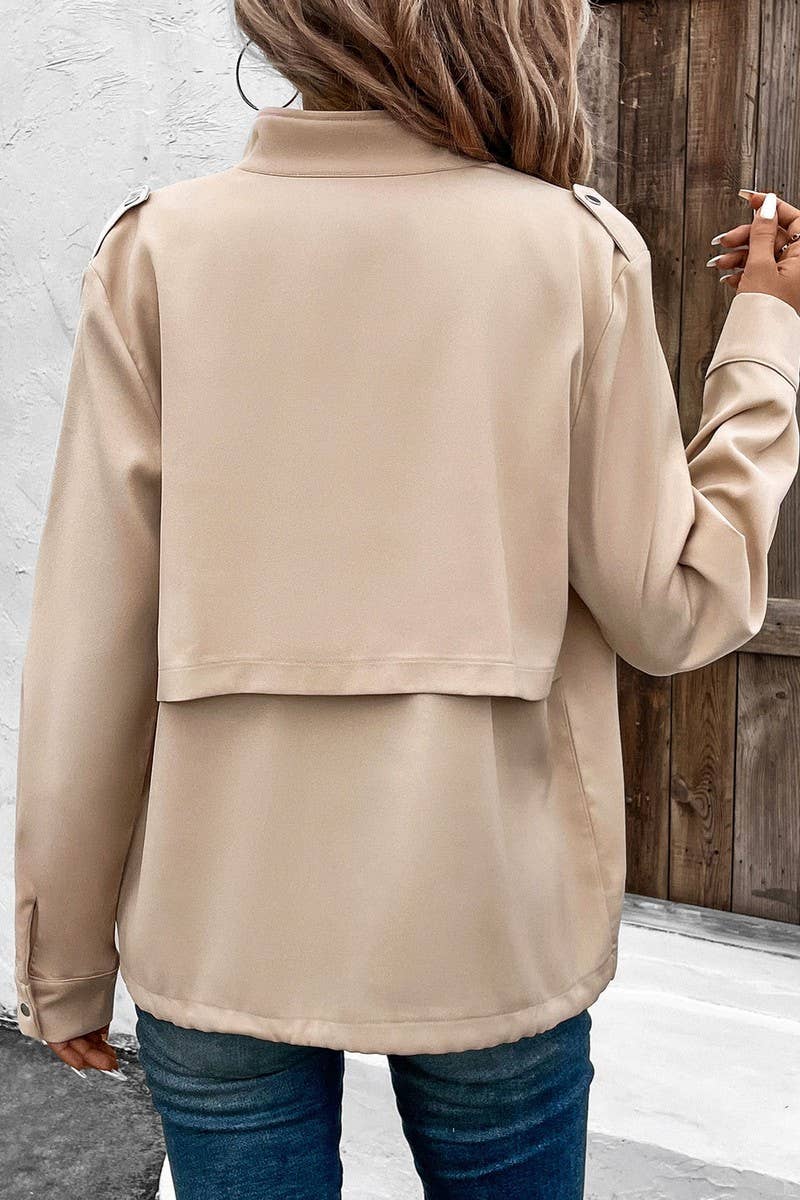 CWOCO0378_STAND COLLAR SOLID COLOR CASUAL JACKET