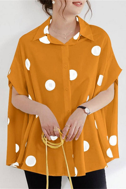 CWTSTS0485_BAT-SLEEVE LOOSE-FITTING POLKA-DOT PRINTED SHIRT