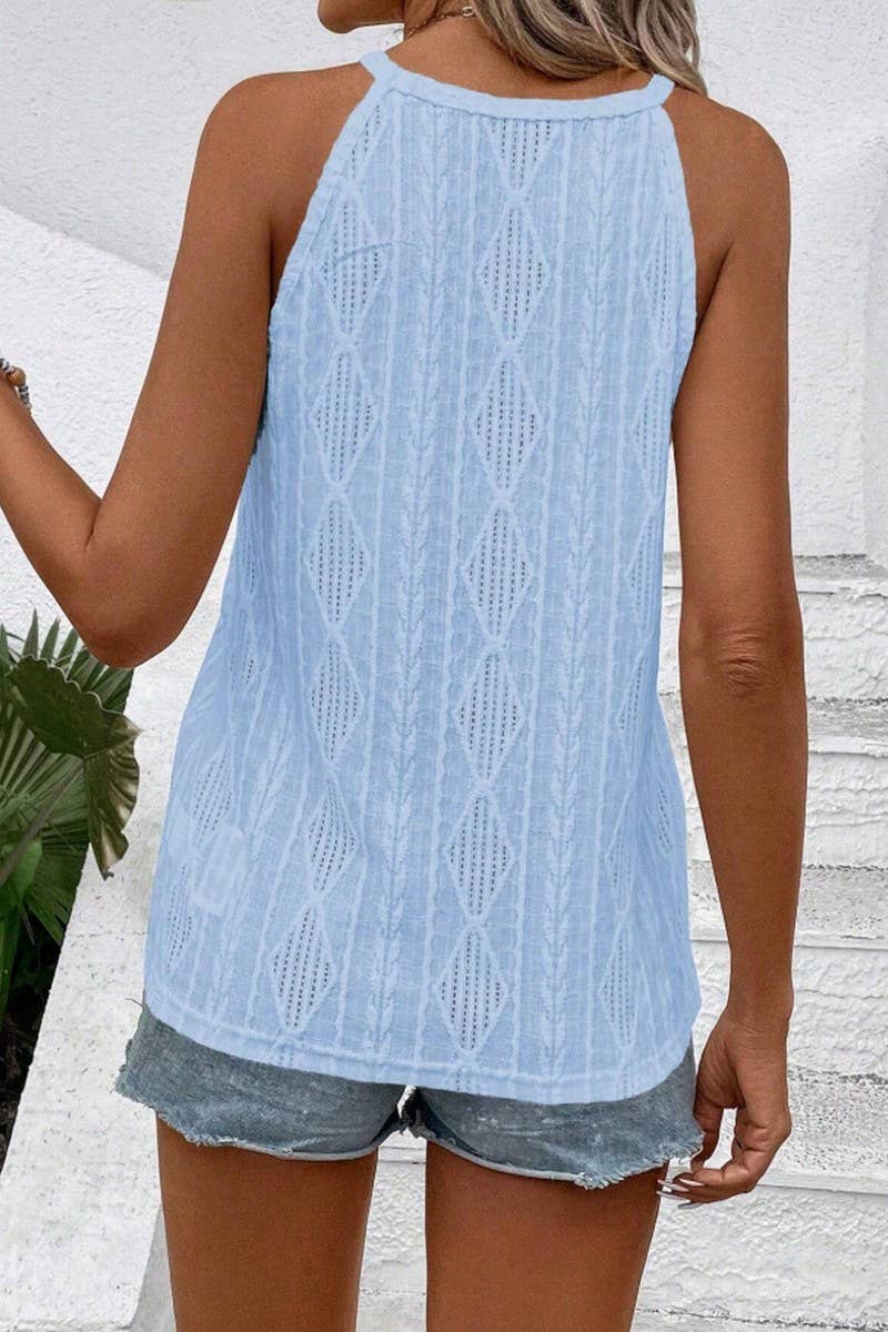CWTTK1179_TEXTURED HOLLOW OUT HALTER NECK TANK TOP