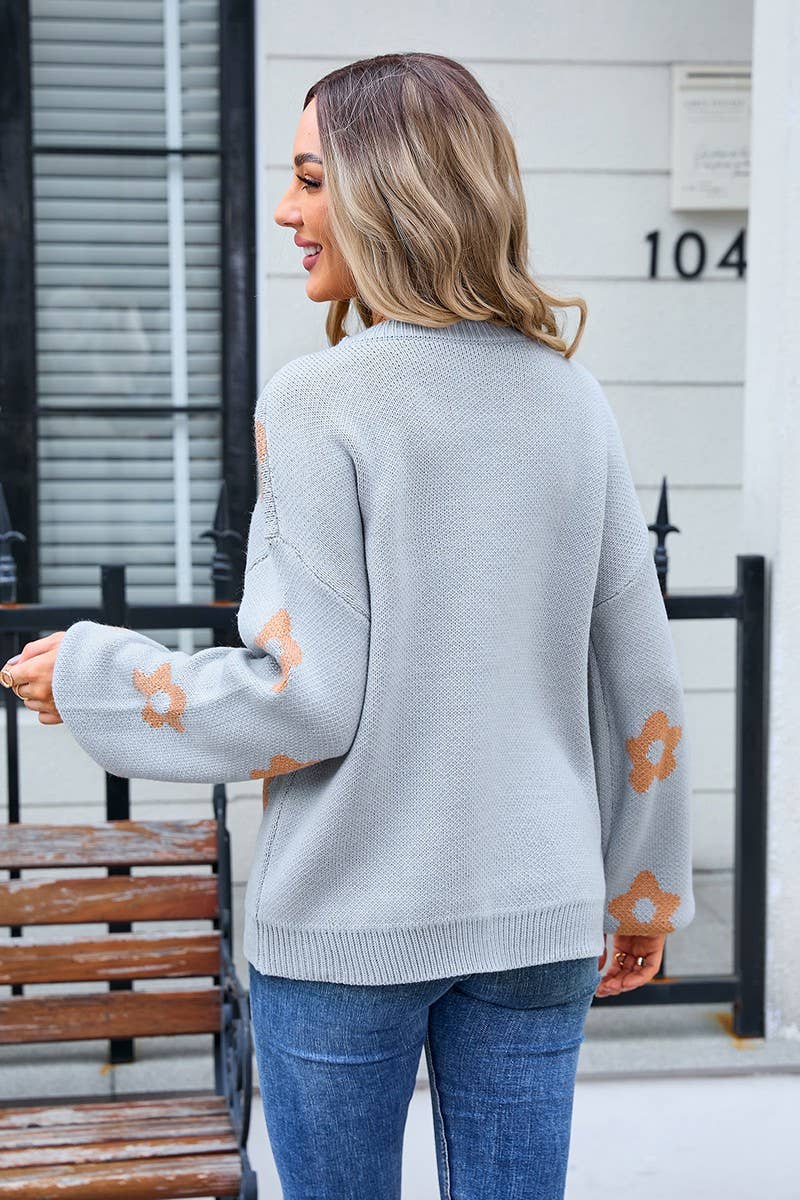 CWOSWL3072_FLORAL PRINT LONG SLEEVE CREWNECK KNIT SWEATER