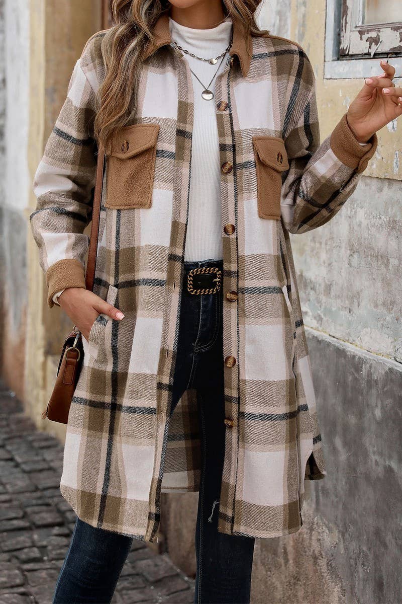 CWOCO0220_CASUAL BRUSHED PLAID MID-LENGTH COAT