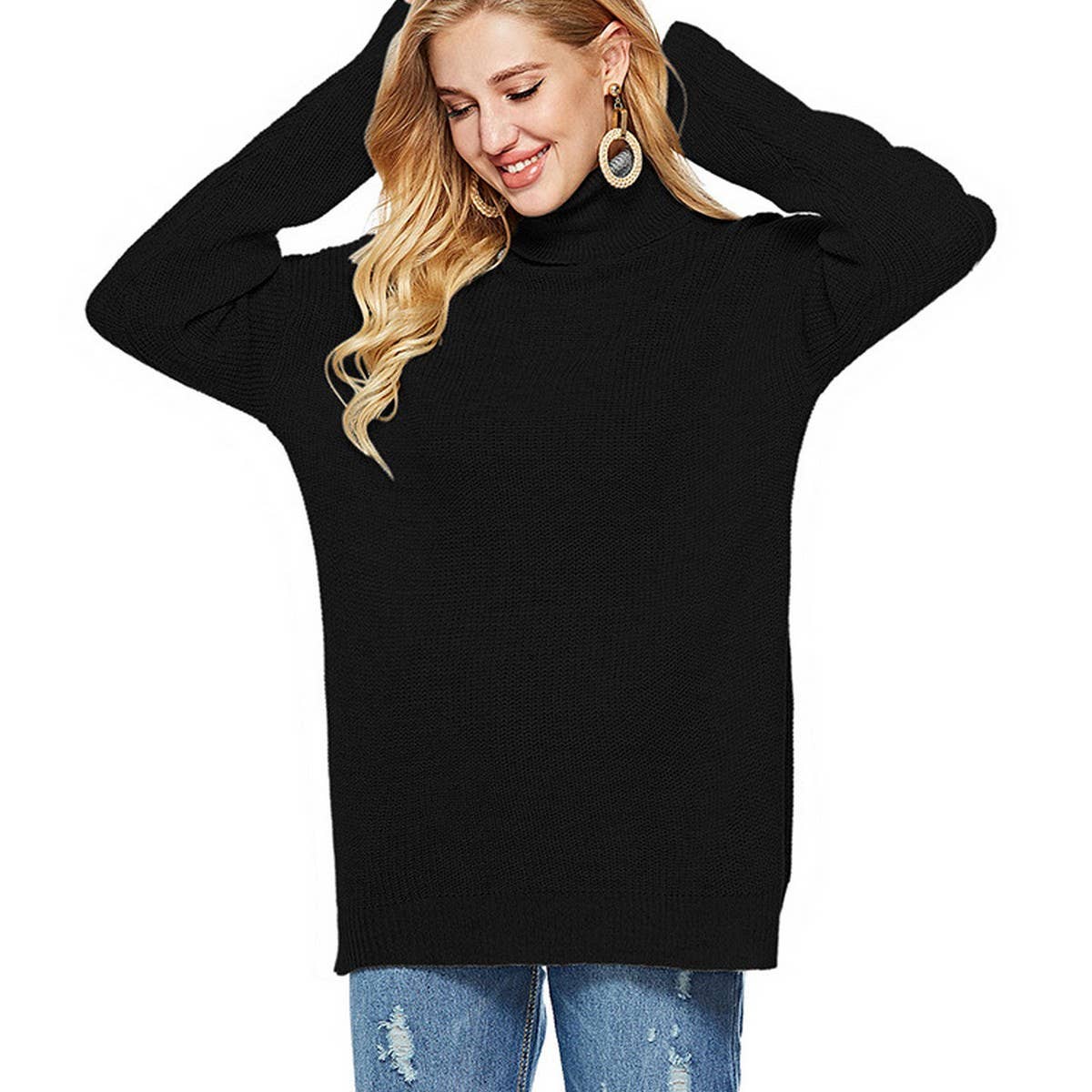 Casual striped turtleneck knit pullover