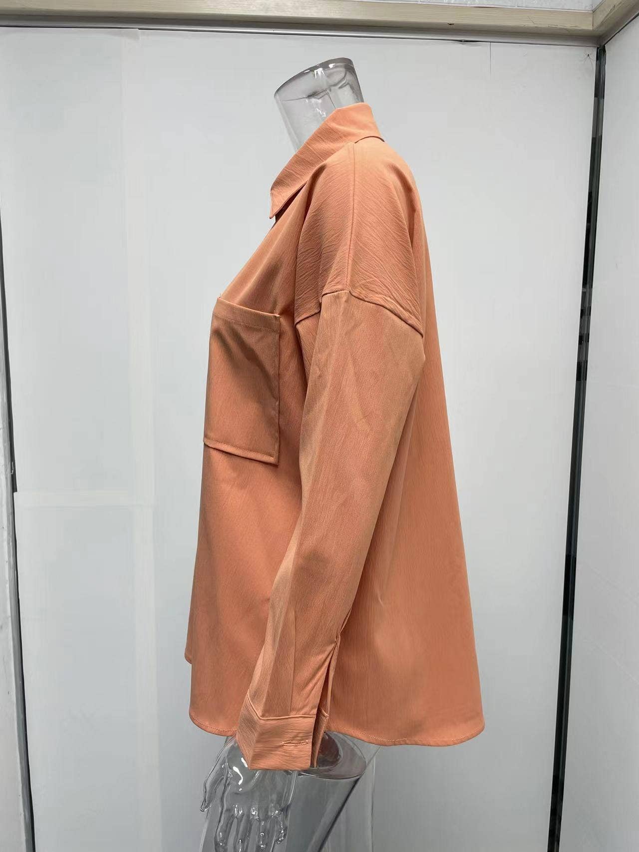 BAT-SLEEVED CASUAL SOLID COLOR LONG-SLEEVED SHIRT