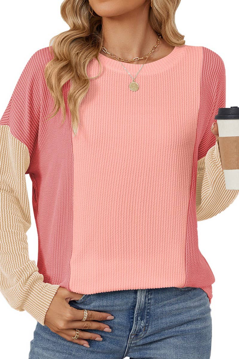 CWTBLL3666_FASHIONABLE LOOSE THREAD SPLICING T-SHIRT