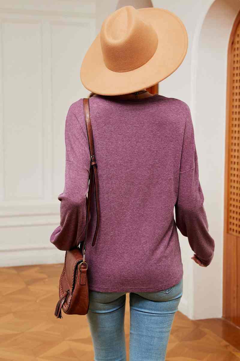 CWTBLL2842_AUTUMN LOOSE LACE V-NECK LONG SLEEVE TOP