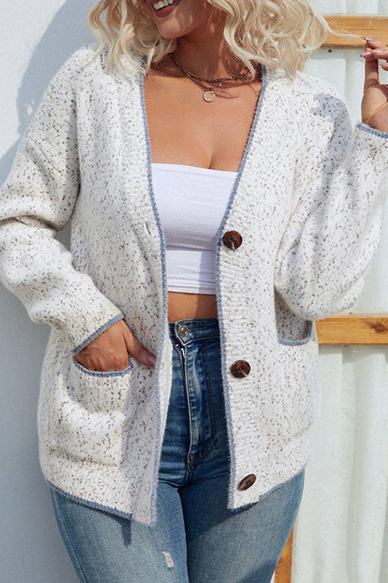 CWOCAL0350 Button Down Casual Open Front Cardigan Sweater