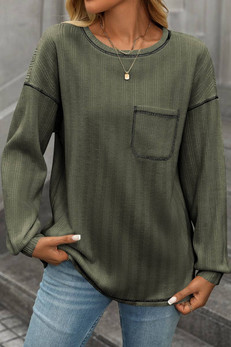 CWOSWL6851_SOLID COLOR ROUND NECK CASUAL LOOSE T-SHIRT