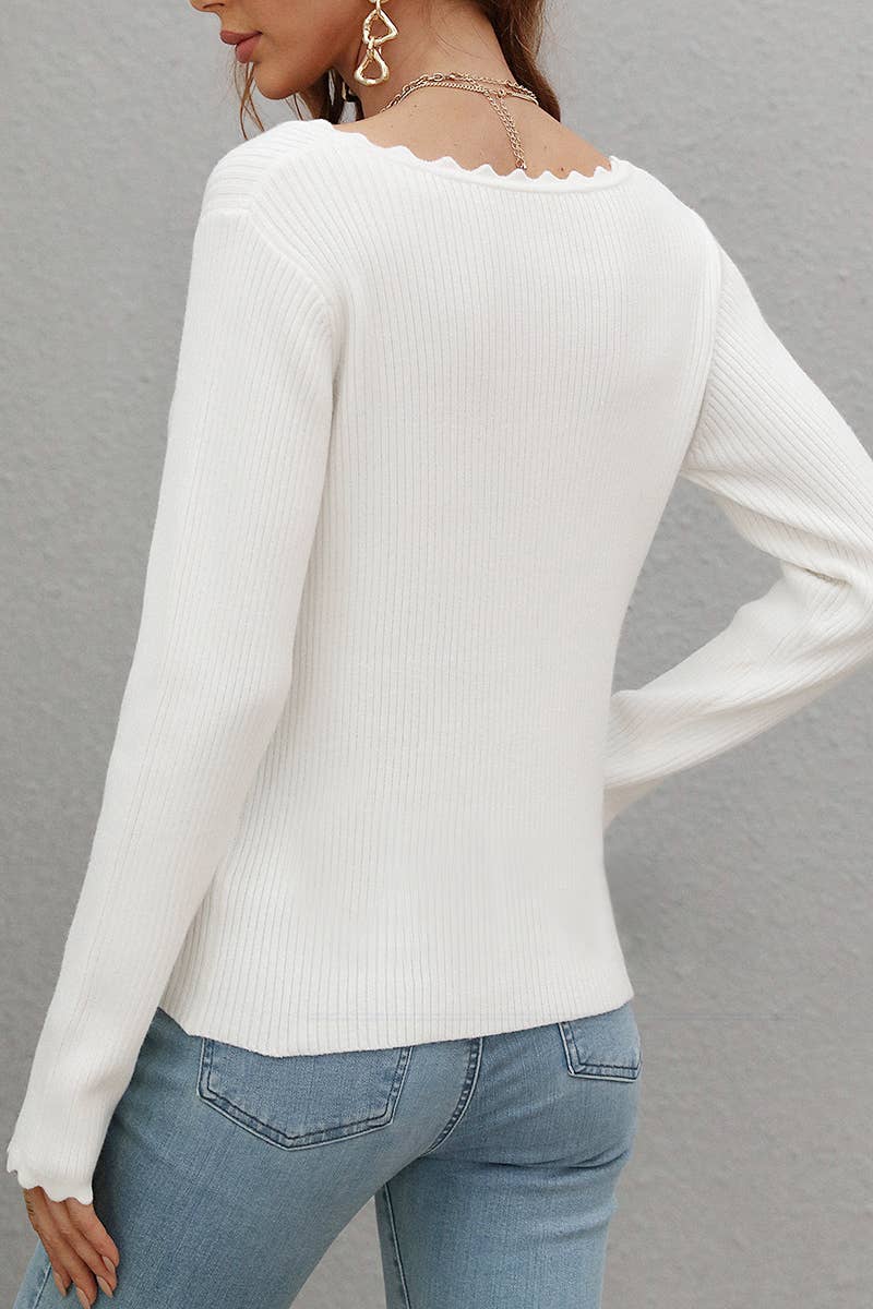 CWTTL1073 Casual Long Sleeve V-Neck Pullover Sweaters