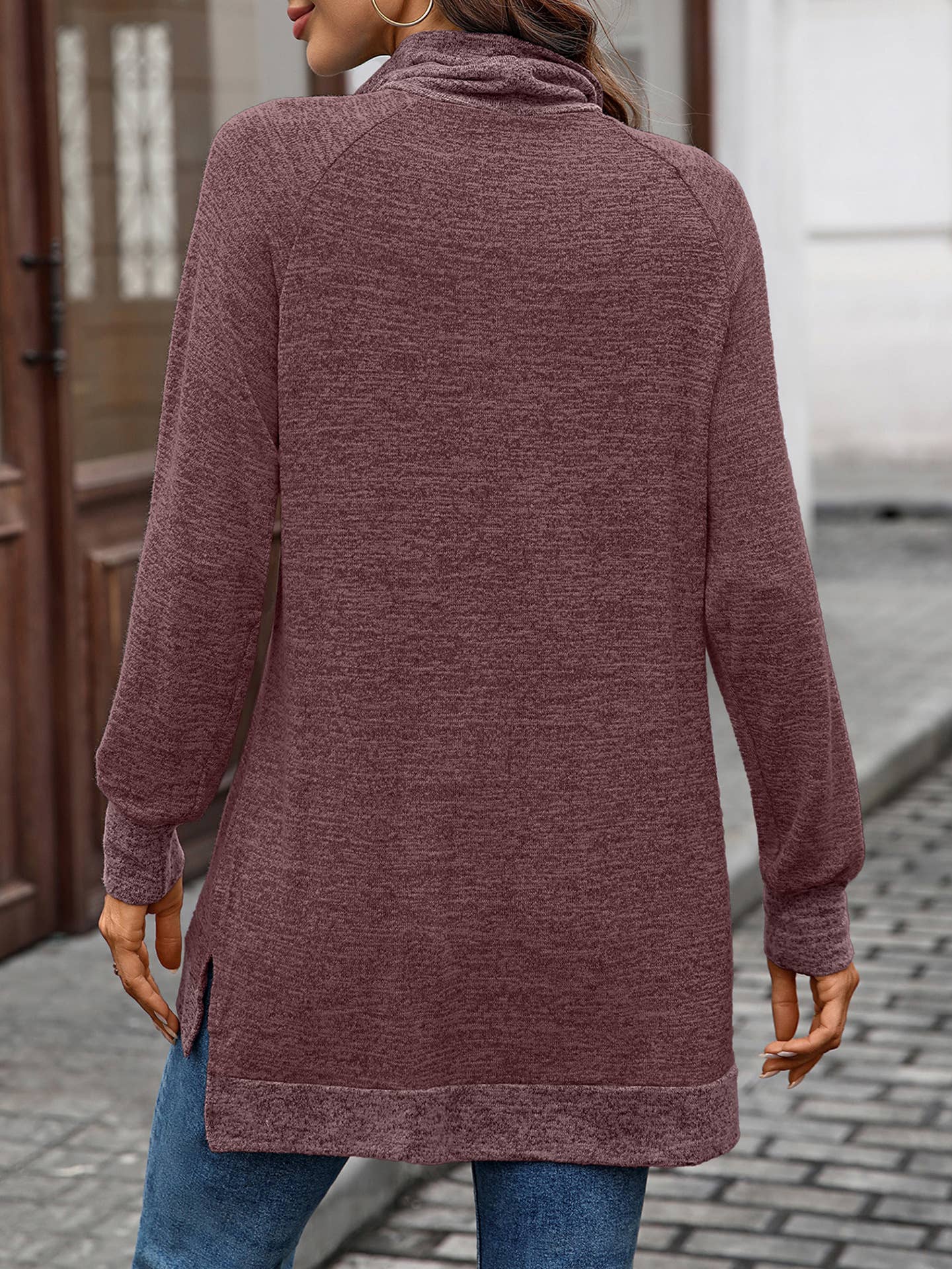 Color-blocking high-neck loose long-sleeved Top