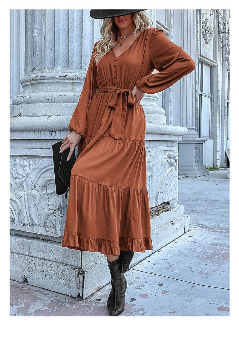 CWDMD01042_CASUAL WORK TIE WAIST LONG SLEEVE DRESS