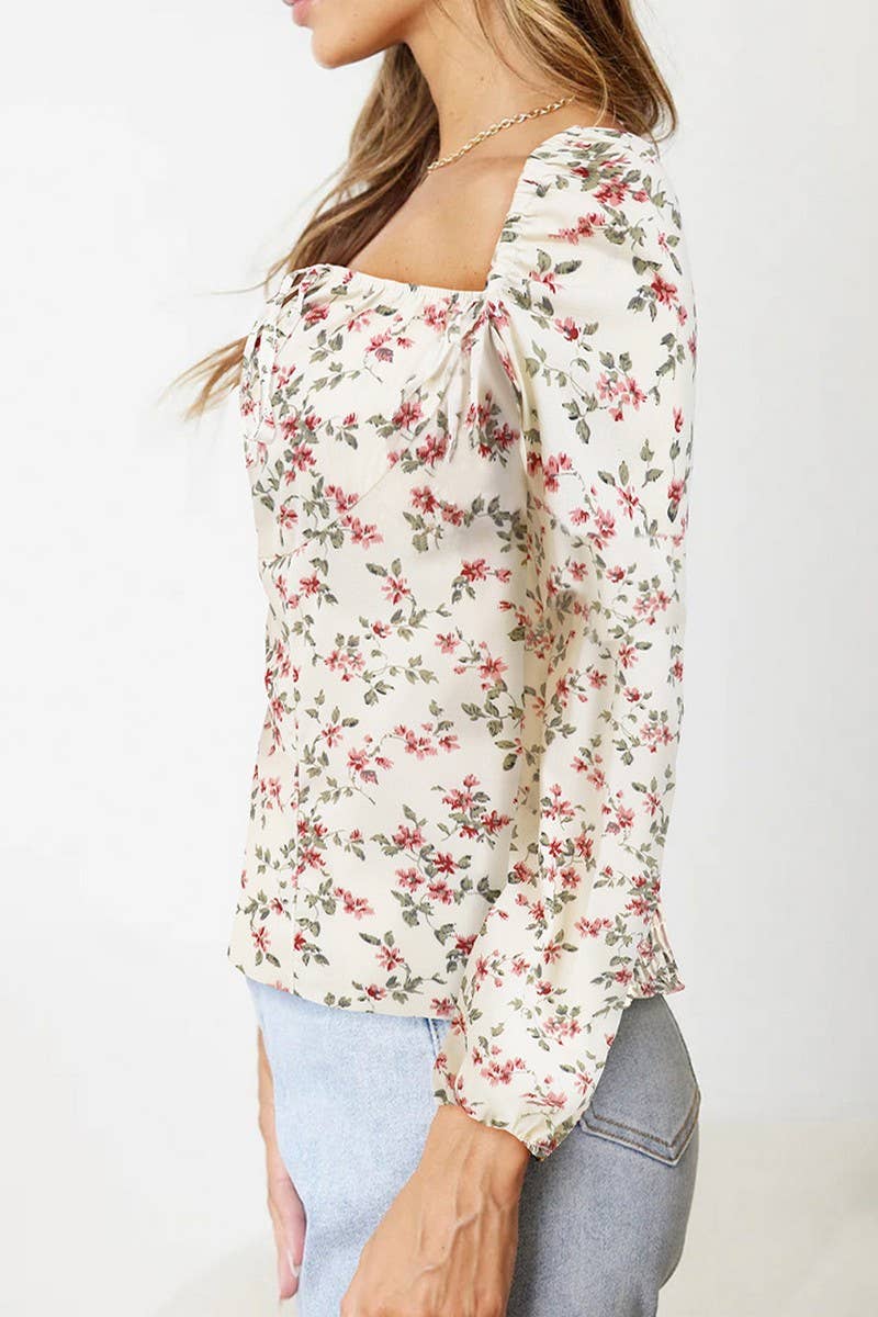 CWTBLL3996_SQUARE NECK FLORAL LONG SLEEVE BLOUSE