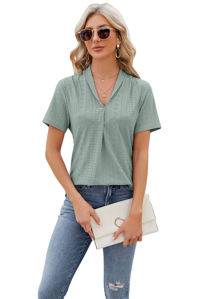 CWTBLS0296_V-Neck Shirt Sleeve Top