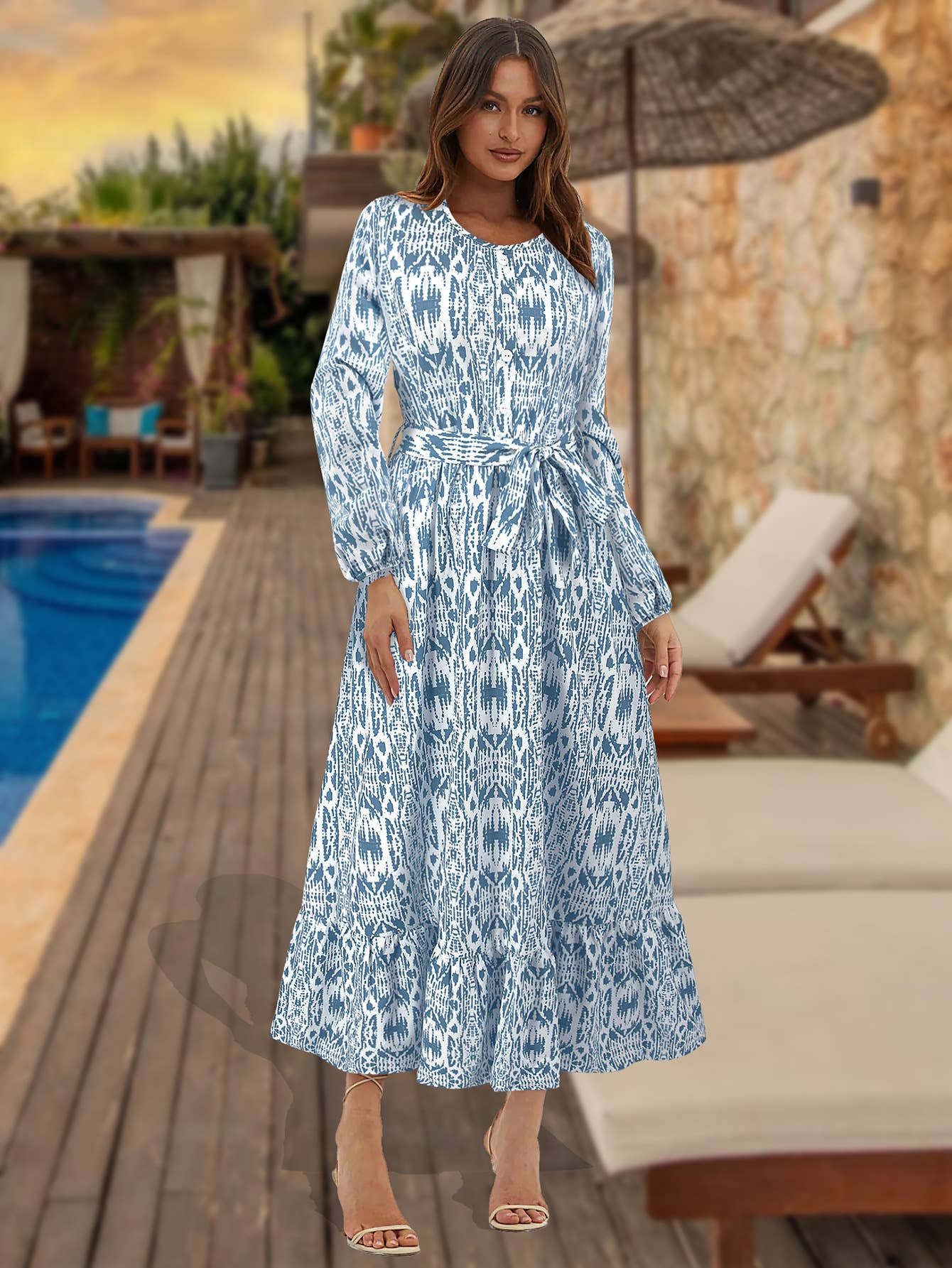 Button-Down Floral Long Beach Dress