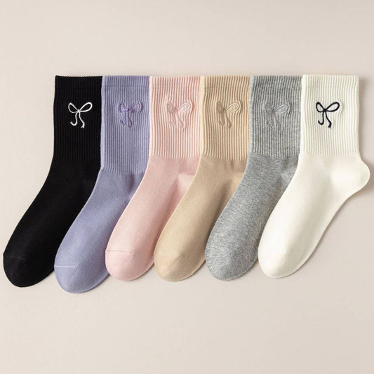 CWMS2522_WOMEN'S EMBROIDERED BOW SOCKS