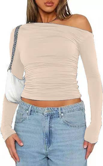 Diagonal shoulder asymmetrical crop T-shirt