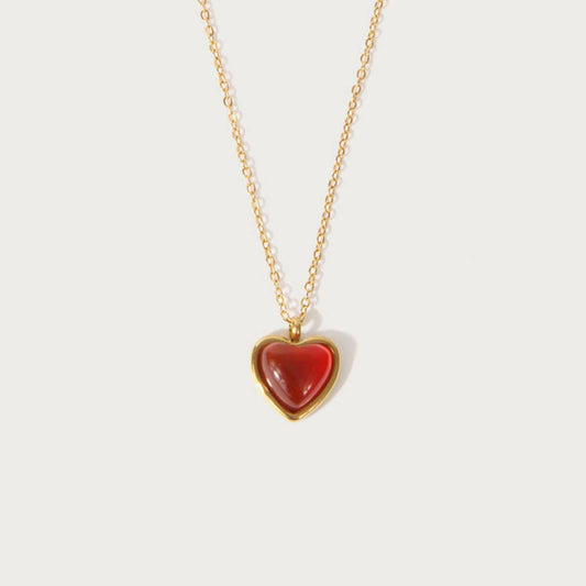 Natural Stone Heart Necklace Earrings