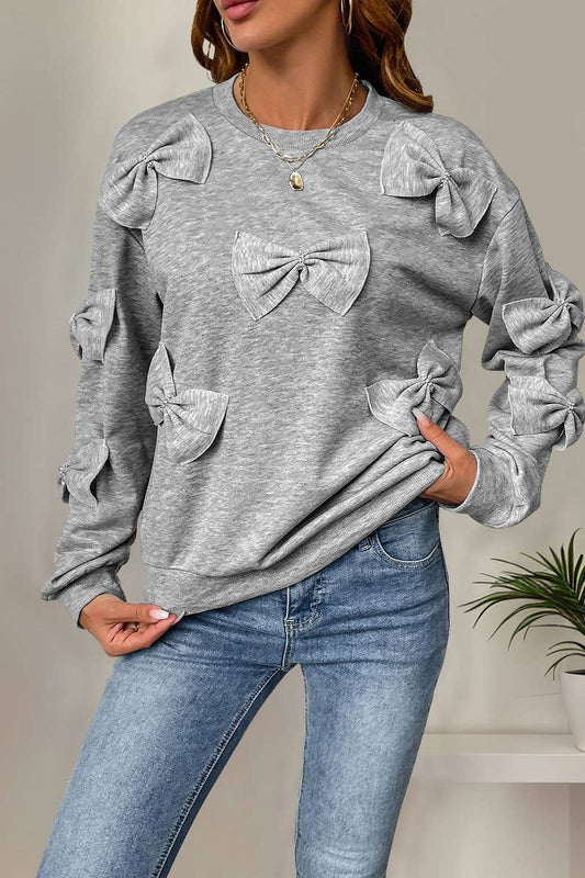 CWTBLL2465_ROUND NECK LONG SLEEVE 3D BOW SWEATSHIRT