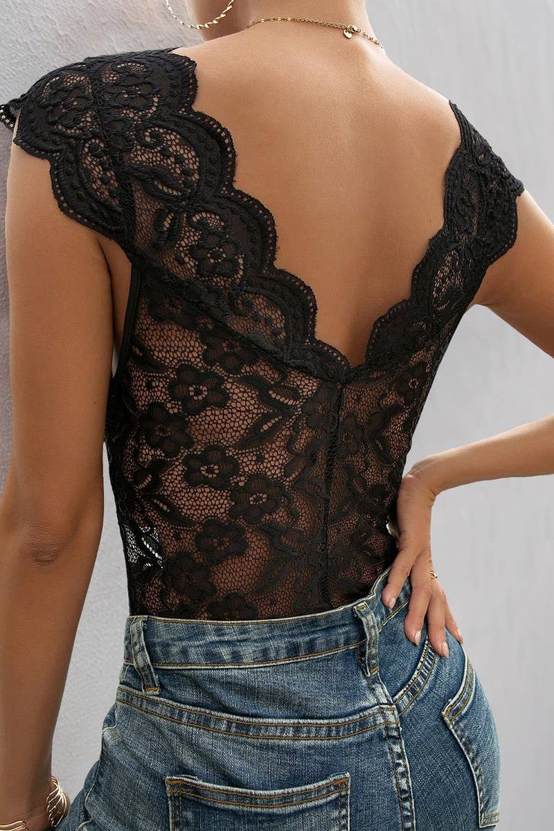 CWSBS0219_SOLID V-NECK LACE SLEEVELESS SEXY JUMPSUIT
