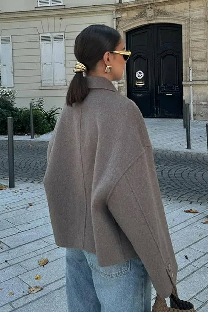 CWOCO1065_SOLID COLOR LAPEL BUTTON LOOSE WOOLEN COAT