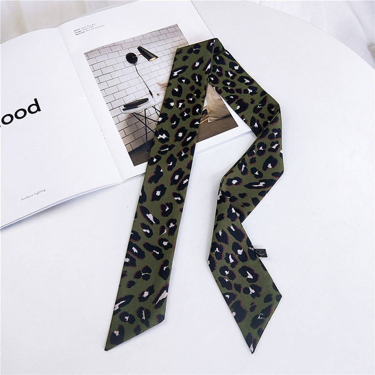 CWASC2385_MULTI COLORED HANDLE RIBBON LEOPARD PRINT SCARF