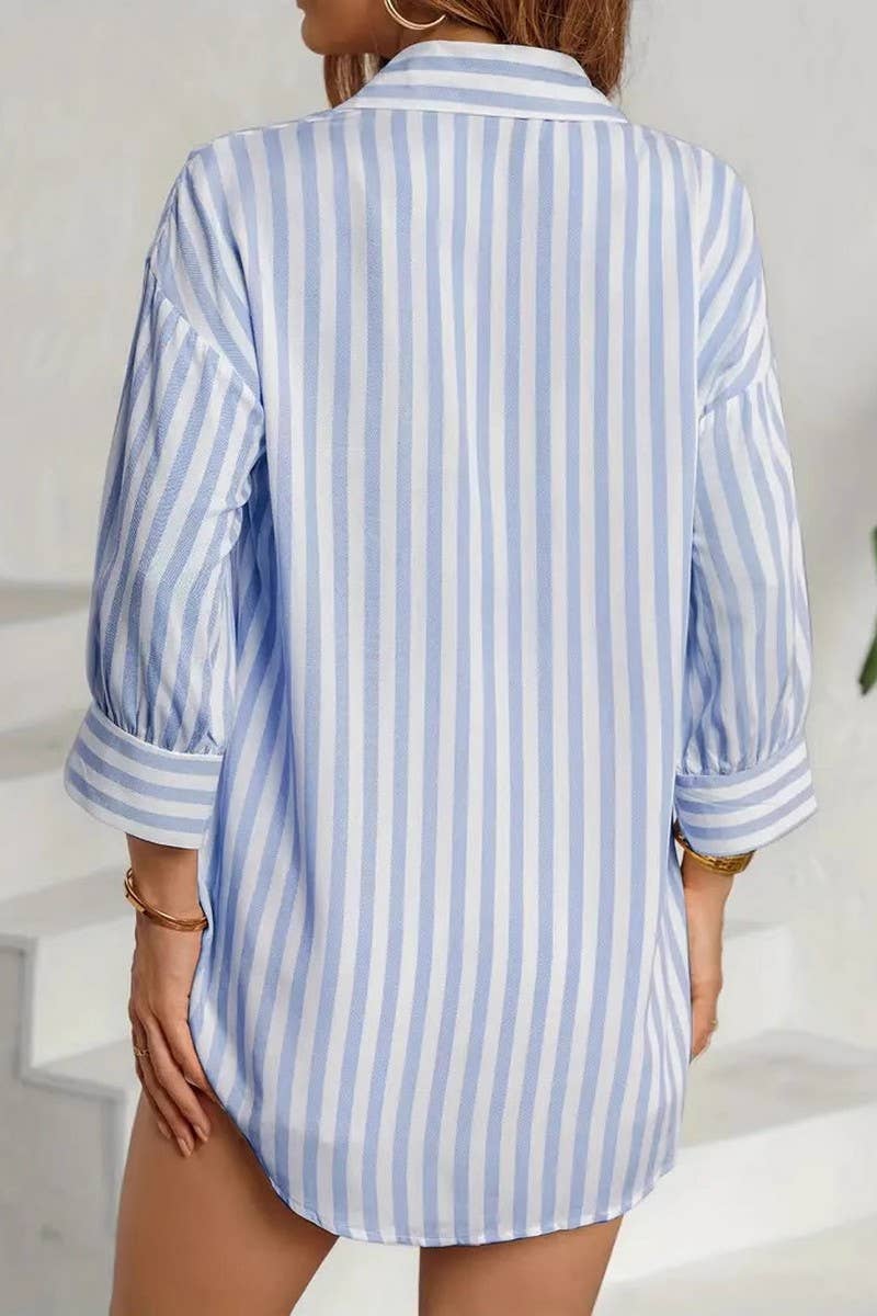 CWTBLS2045_CASUAL STRIPED BUTTON FRONT DROP SHOULDER SHIRT