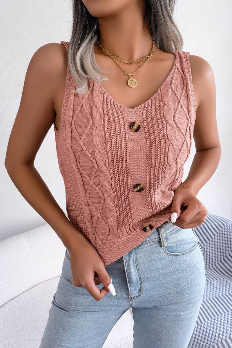 CWOV0292_SUMMER KNIT CASUAL V-NECK SLEEVELESS VEST TOP