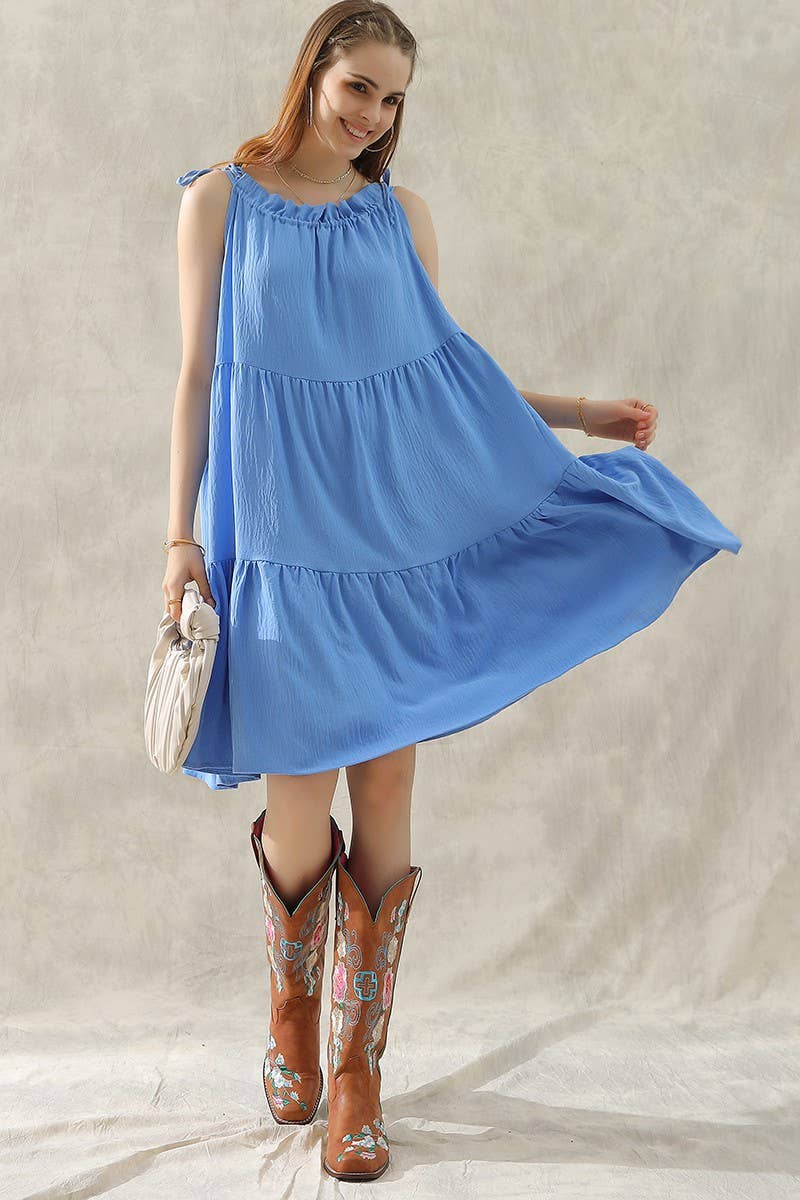 CWDSD10415_SHOULDER BOW TIE PRAIRIE DRESS