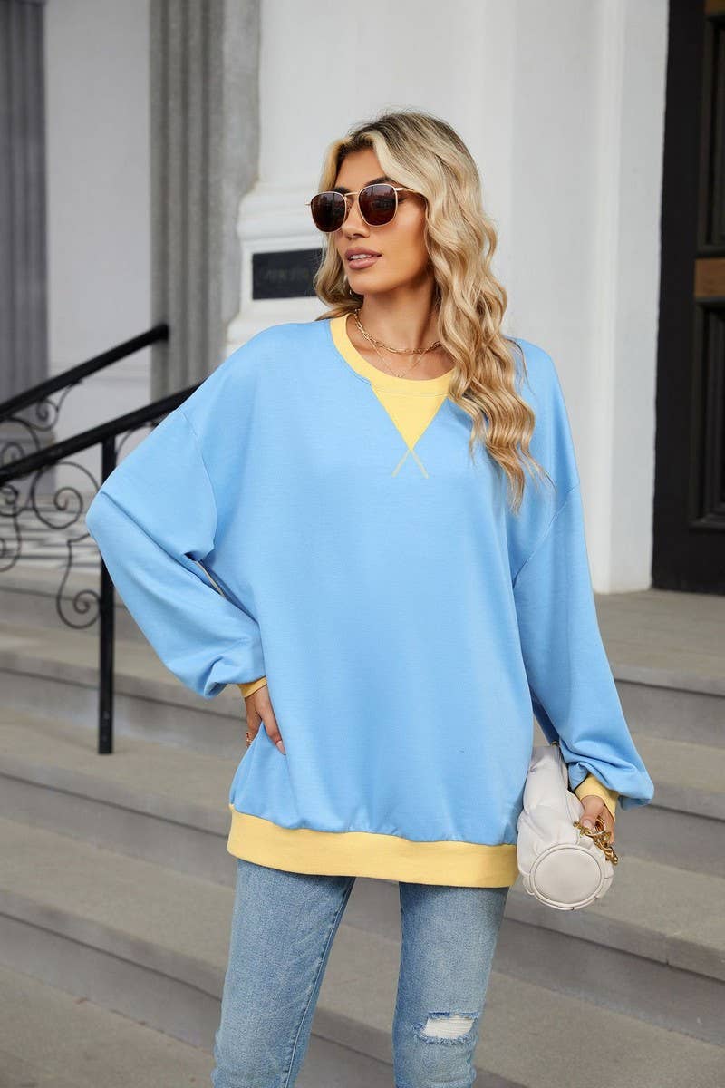 CWTBLL01311_CREW NECK COLORBLOCK LONG SLEEVE SWEATSHIRT